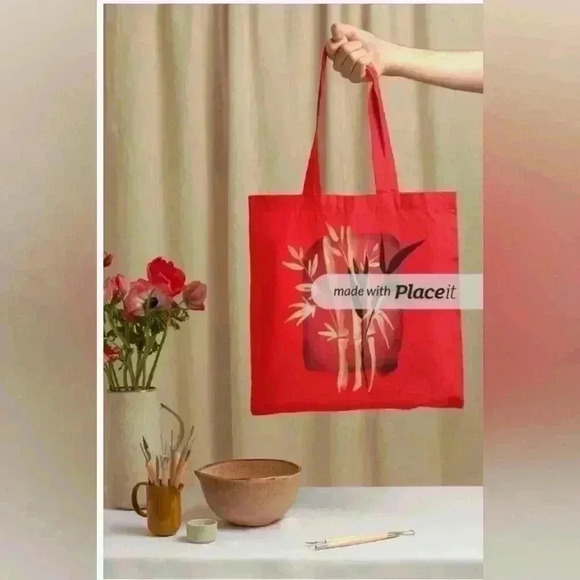 Red Asian art recycled tote bag - Picture 3 of 3